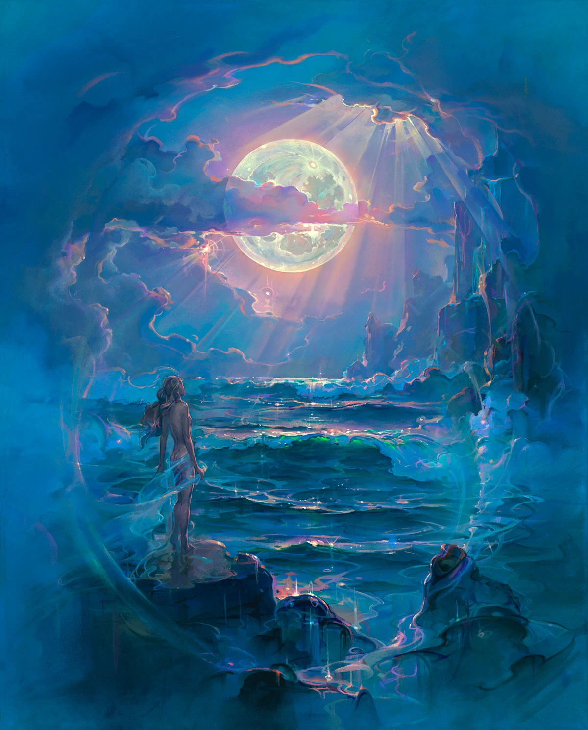 Through a Moonlit Dream by John Pitre, complete painting with artist signature